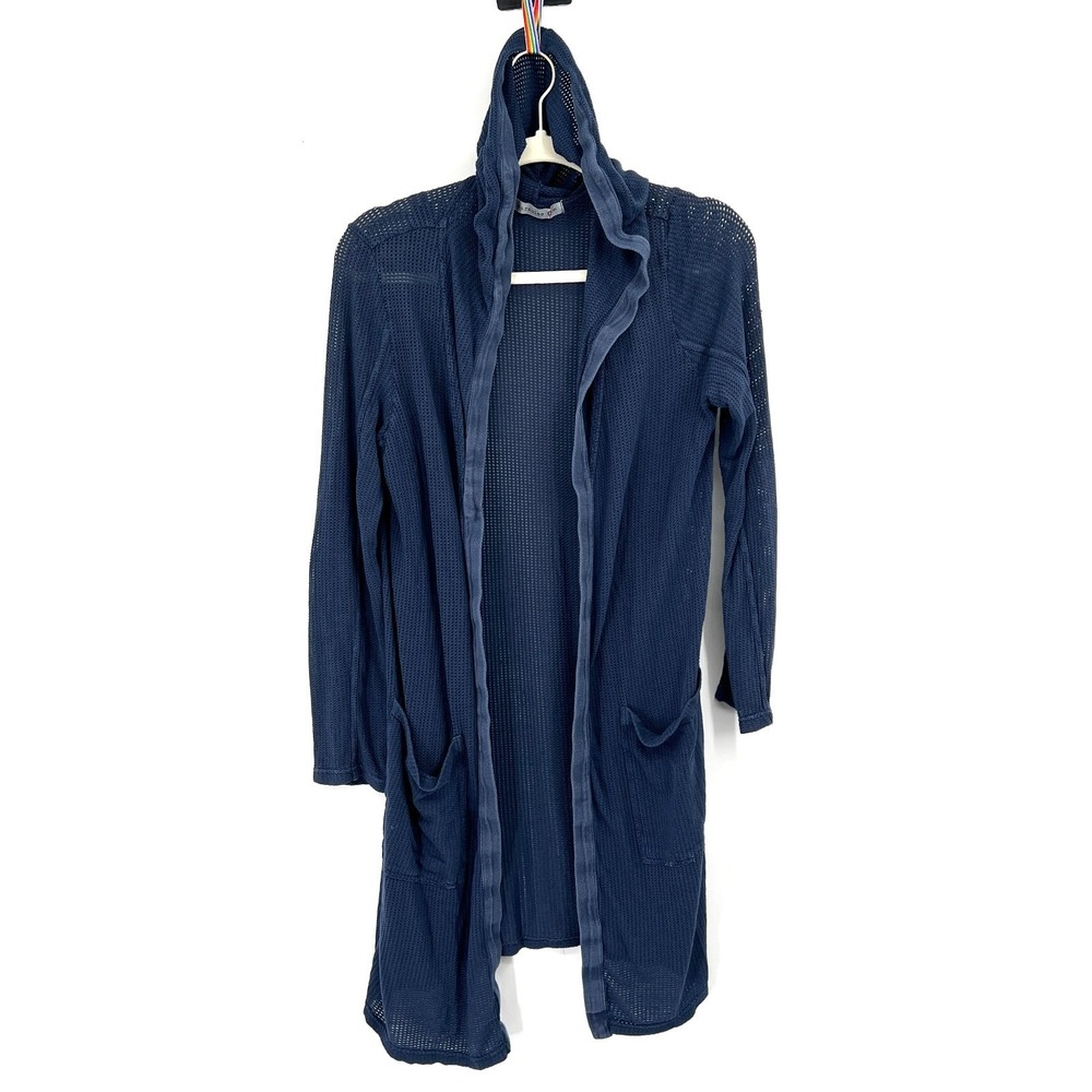 XCVI wearables blue boho knit open front hooded duster cardigan lightweight S
